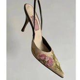 LBSFY  -  Embroidered Stiletto Heel Sandals Women Elegant High Heels Slingback Sandals 2024 Summer China Embroider Pointed Toe Pumps Women